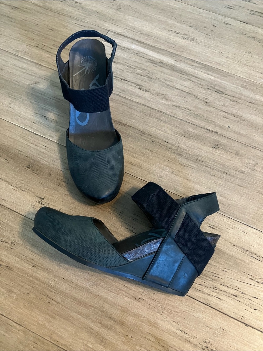 OPOT leather women wedge ankle strap women’s metal stud detail on heels  9